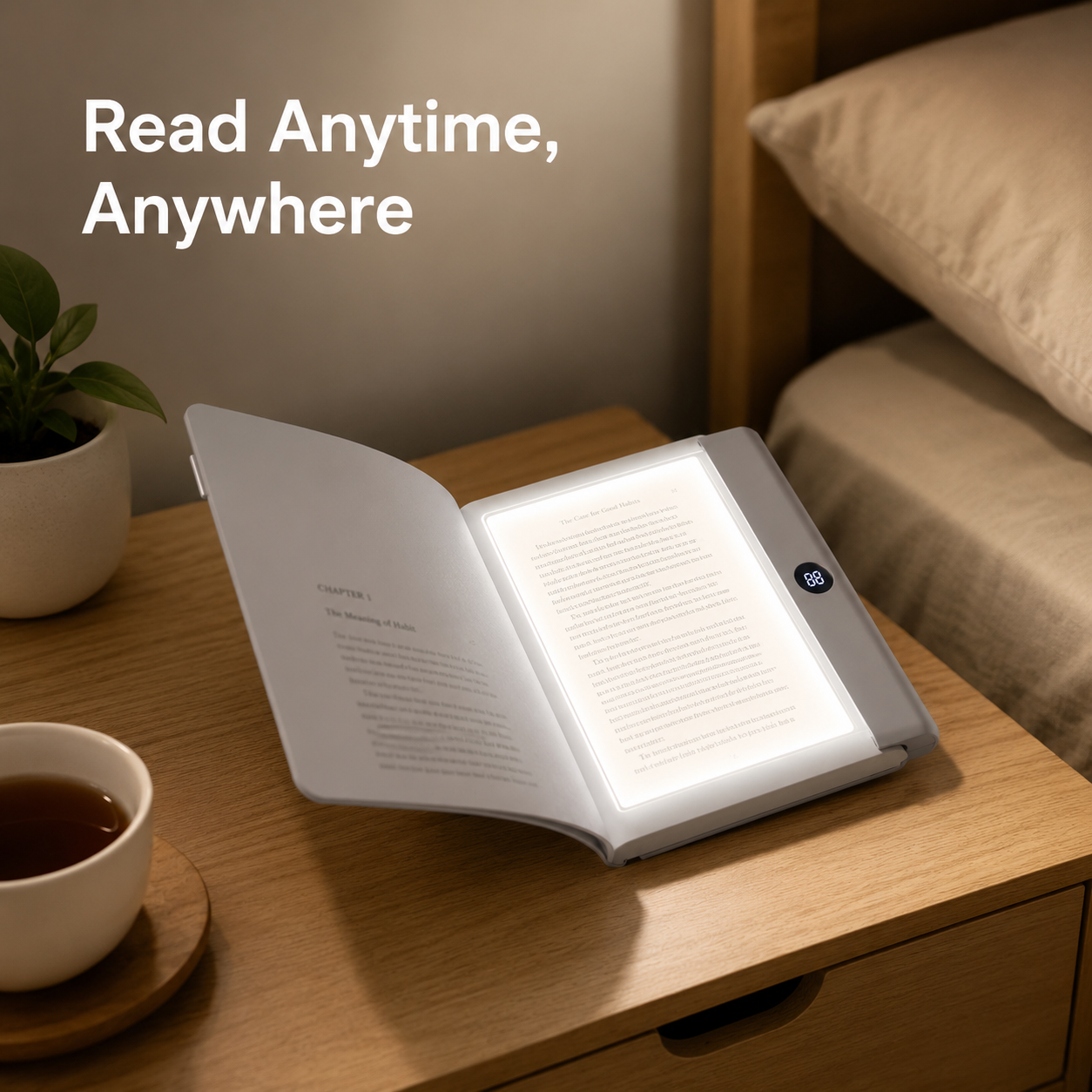Rechargeable LED Book Reading Light with Digital Battery Display – USB-C Portable Page Lamp